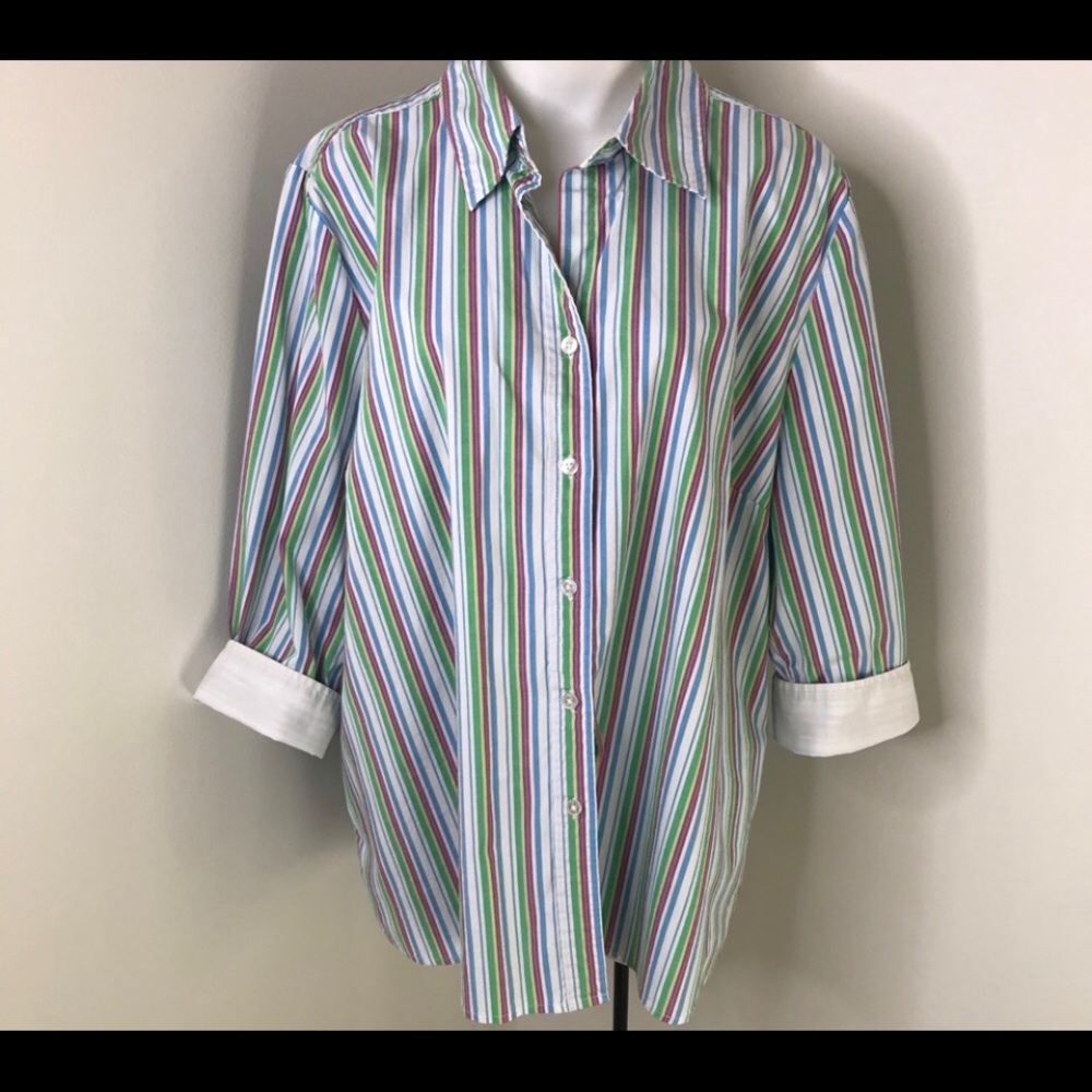 Kim Rogers Stripe Button Up Blouse 1X